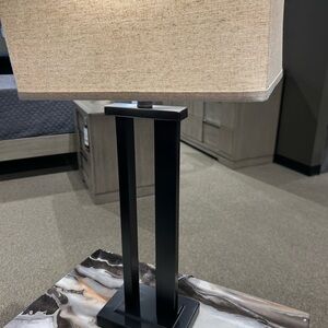 Chic Black Lamp with Rectangular Cream Shade